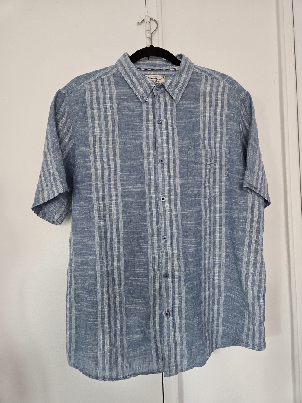 Weatherproof Light Blue & White Vertical Stripe Short-Sleeve Button-Down Shirt